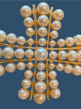 Joan Rivers Gold-Tone Faux Pearl Cross Brooch